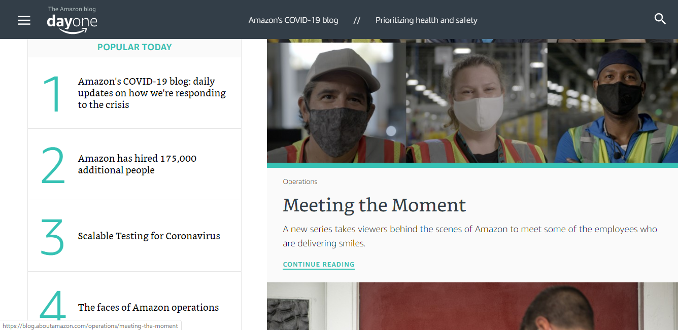 a screenshot of Amazon.com blog site with updated posts