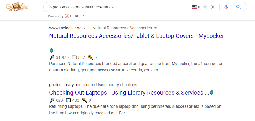 a screenshot of a Google search for resource web pages