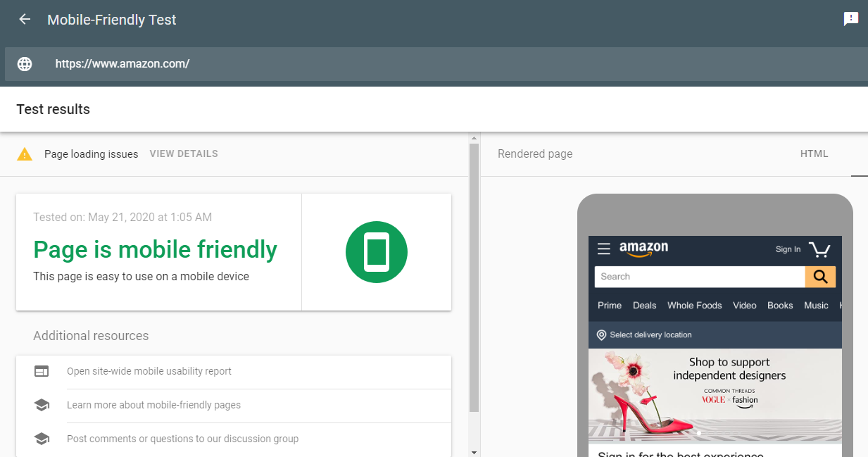a screenshot showing a mobile-friendly test from Google